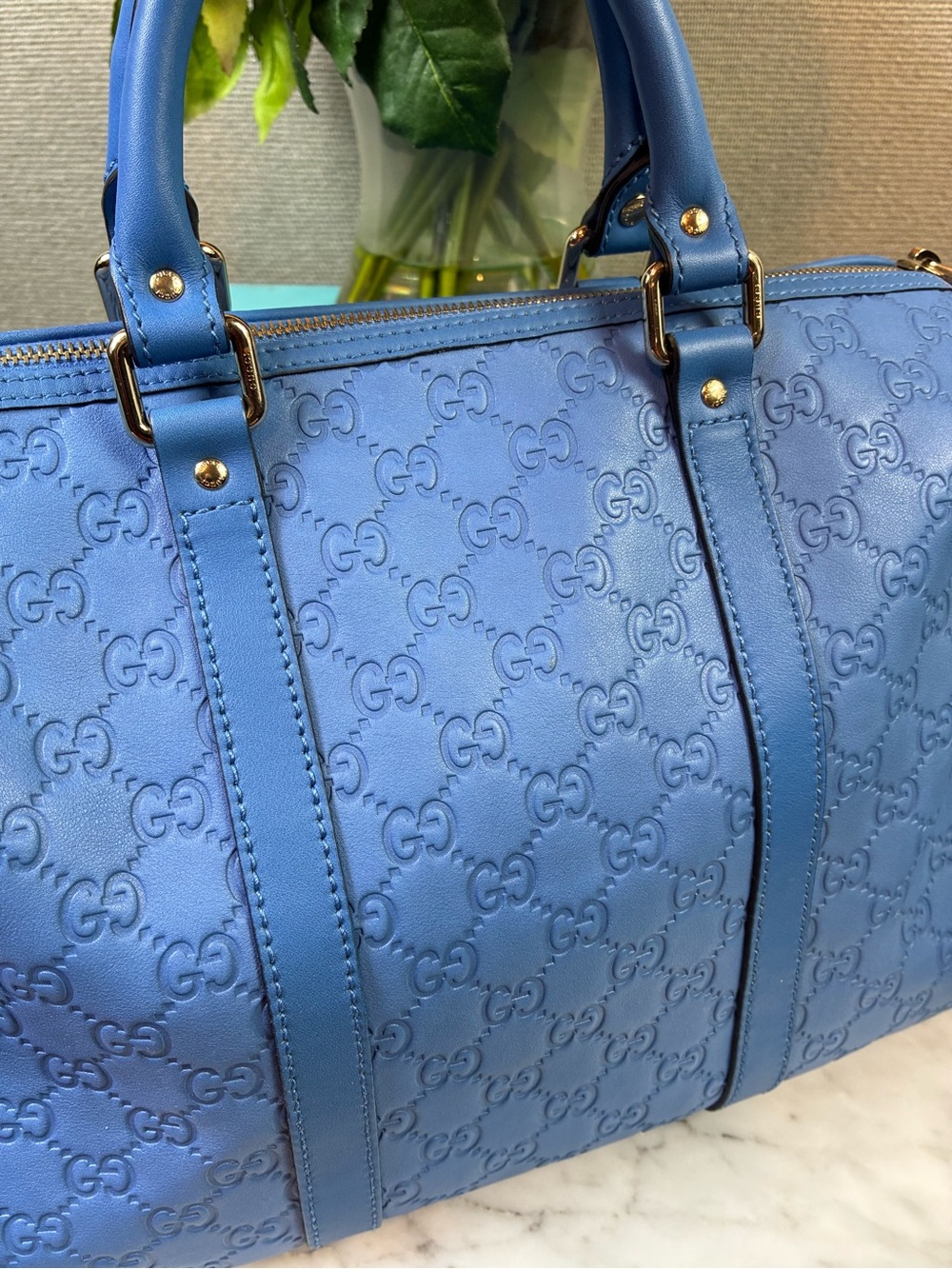 Gucci Guccissima Blue Leather Joy Boston Bag - Authentic & Pristine Condition - Picture 6 of 16